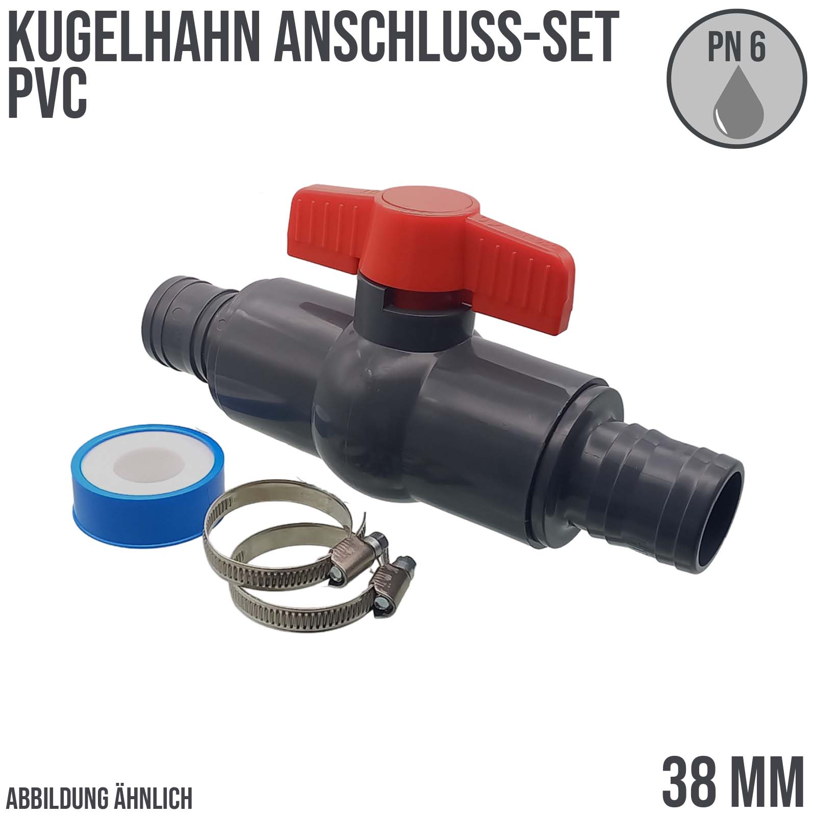 Pool Schlauch Kugelhahn ECO Absperrhahn Anschluss-Set ECO 38 mm - 4-teilig 