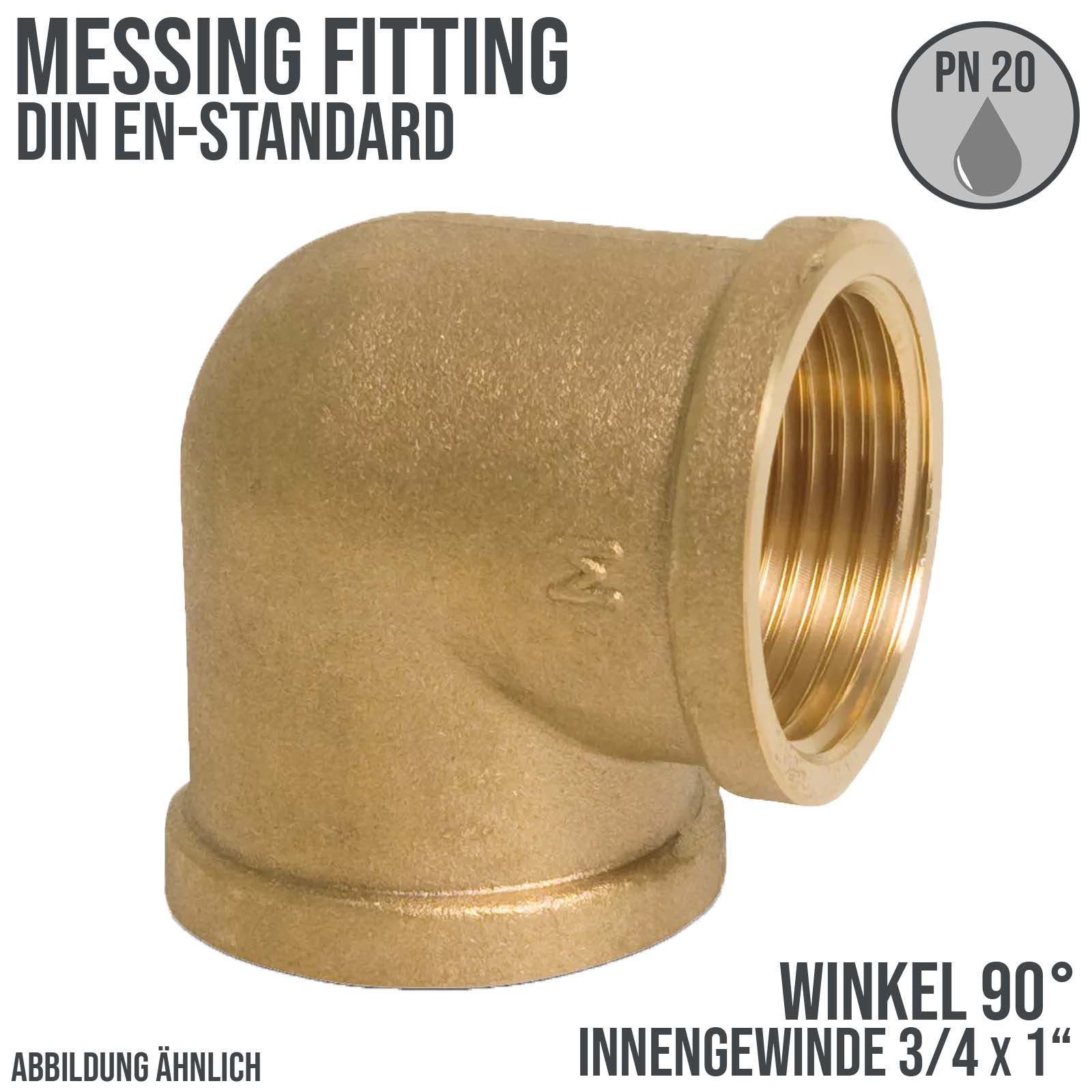 3/4" x 1" Winkel 90° Innen x Innengewinde IG Messing Fittings PN 20 bar