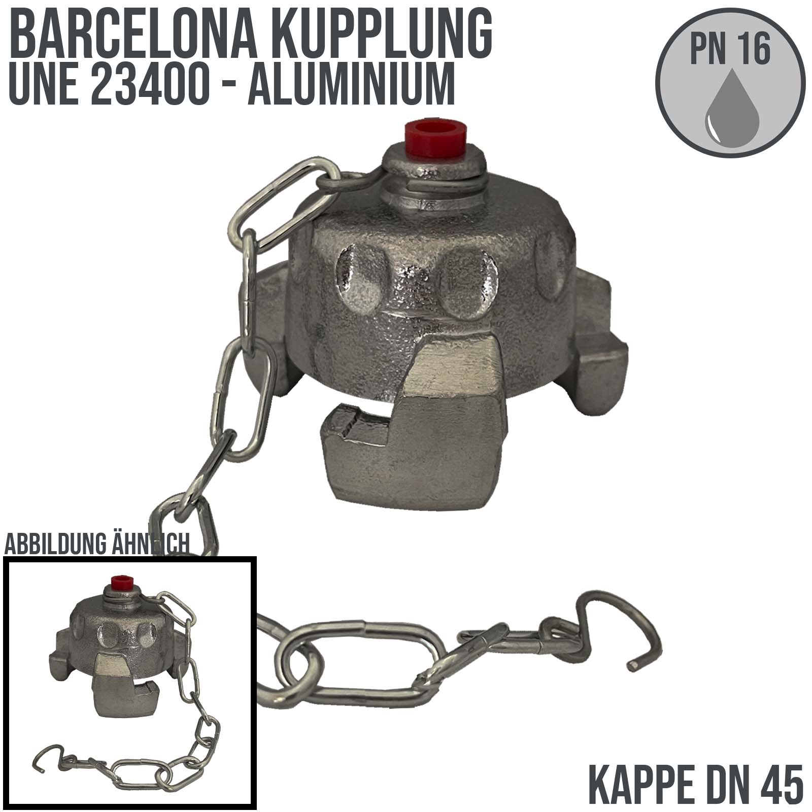 DN 45 Barcelona Kupplung UNE 23400 Blind Kappe Deckel Stopfen Aluminium - PN 16 bar