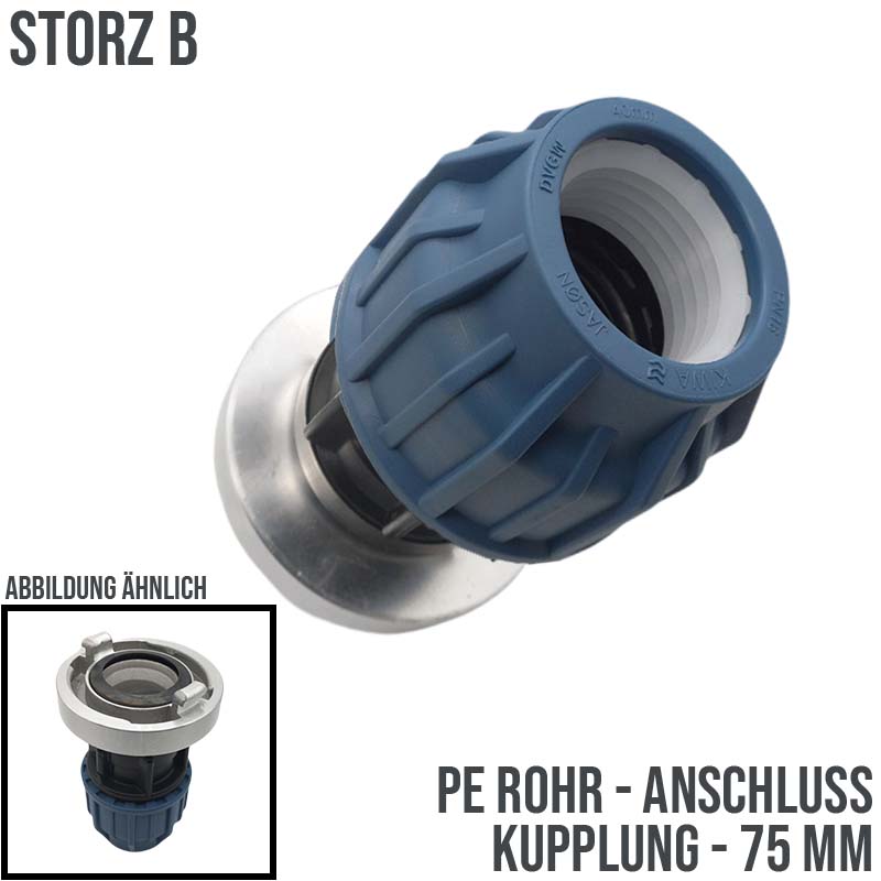 STORZ B DN 75 KA 89 Übergangsstück Adapter -> 75 mm PE Kupplung Rohr Klebeschlauch