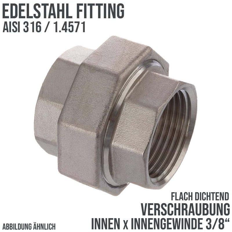 3/8" Edelstahl Fitting V4A AISI 316 Verschraubung Innengewinde IG flach dichtend - PN 16 bar