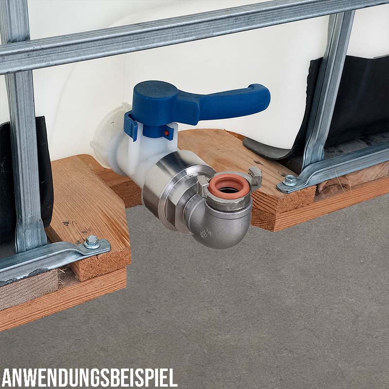 S60 x 6 IBC Container Edelstahl (AISI 316) V4A Schnellkupplung 90° Anschluss Set - PN 16 bar