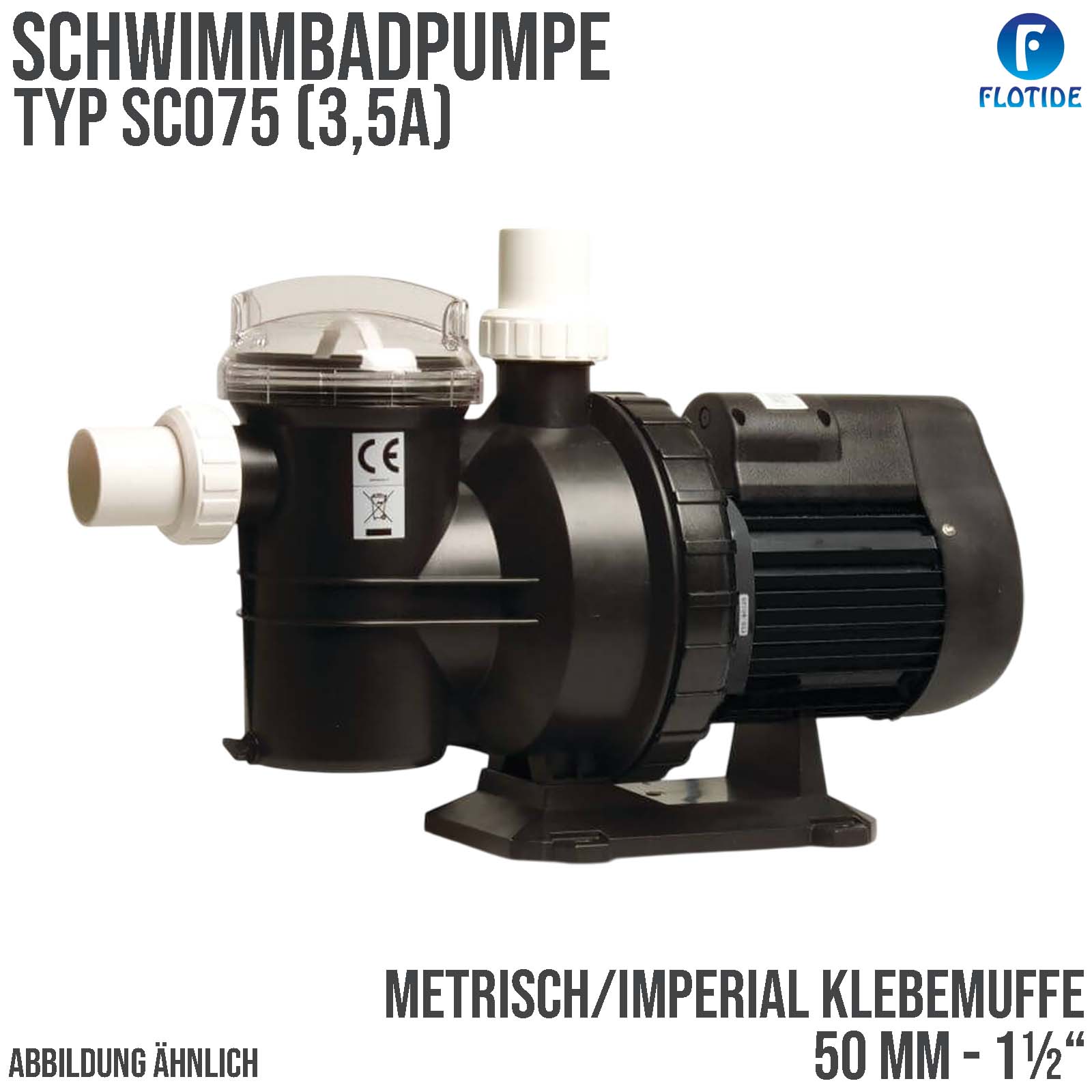 Schwimmbad Pool Pumpe SC075 3,5A 230VAC 50 mm 1 1/2" Anschluss Klebe Muffe schwarz