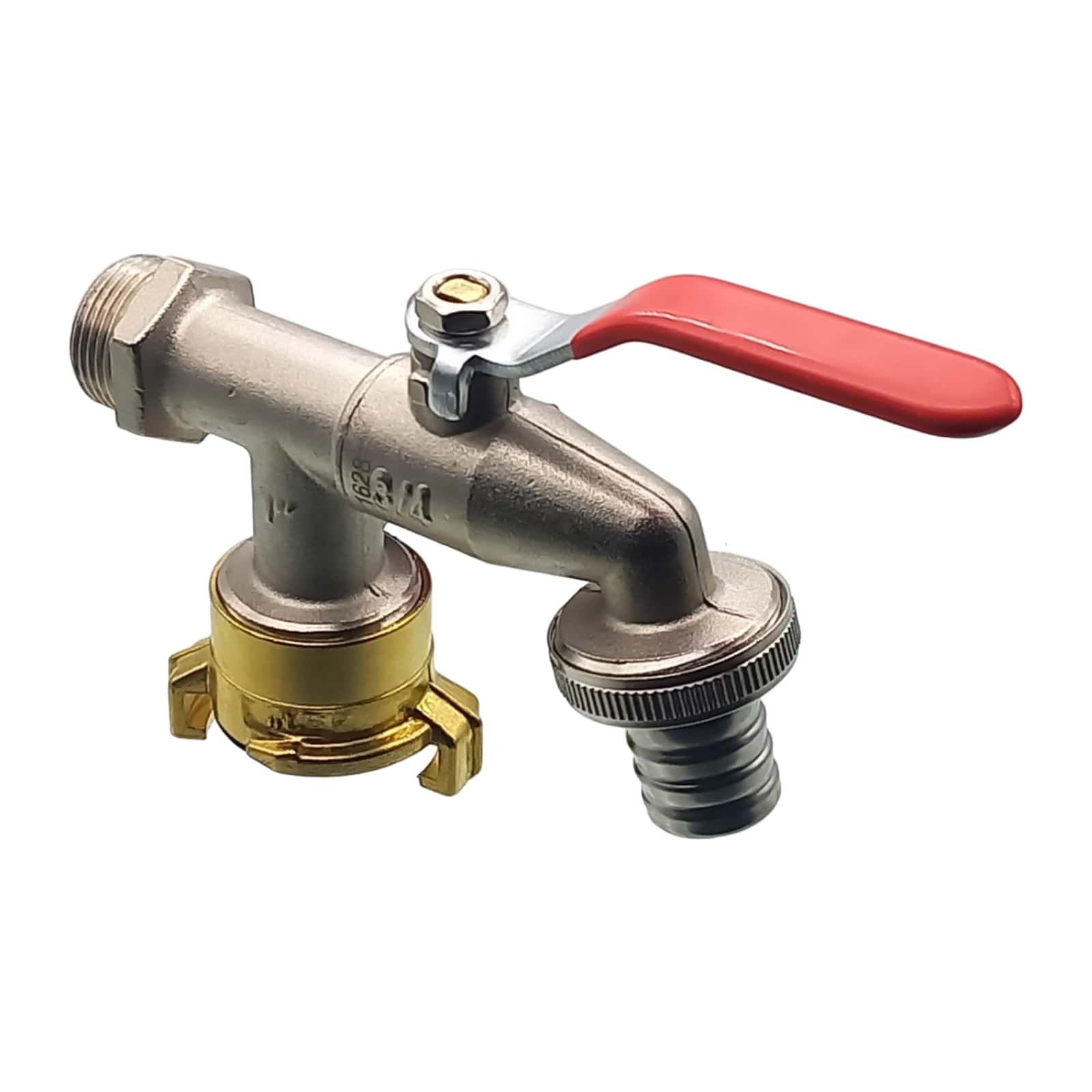 3/4" Messing Auslauf Ventil Hahn 2-fach Auslass 19 mm Tülle Schnellkupplung PN 10 bar