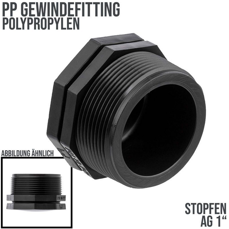 1" PP Gewinde Fitting End Stopen schwarz Außengewinde IG Polypropylen - PN 10 bar