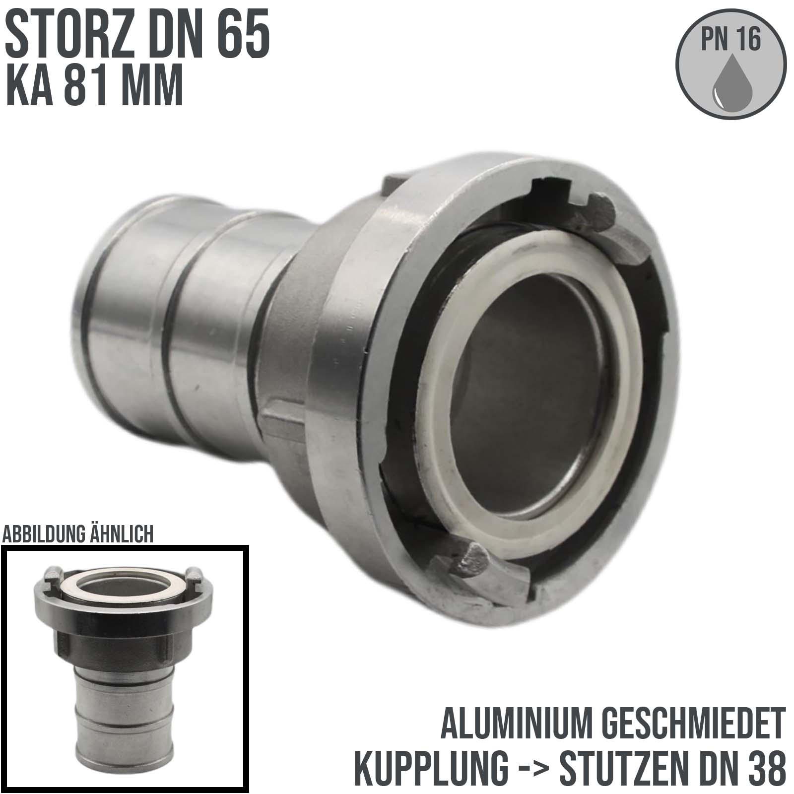 STORZ DN 65 KA 81 Saug Druck Kupplung -> Stutzen Tülle 38 mm Bau Feuerwehr Schlauch Aluminium - PN 16 bar