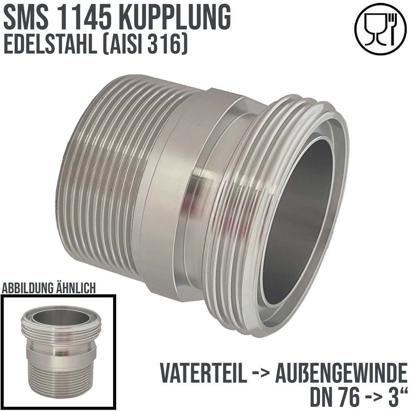 DN 76 SMS Kupplung 1145 Vaterteil VT Außengewinde BSPP 3" Zoll - PN 25 bar