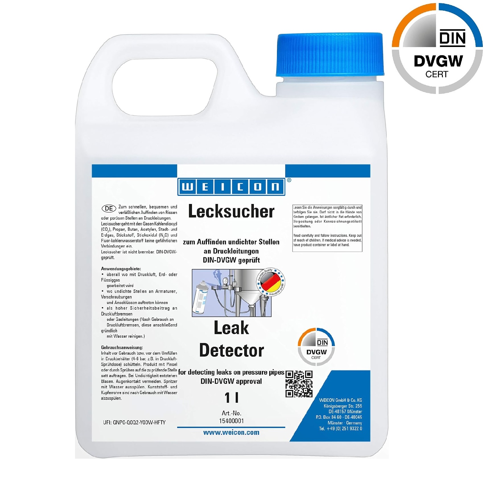 Lecksucher DVGW Gas Druck Luft Leitungen milchig - 1,0 ltr. Kanister