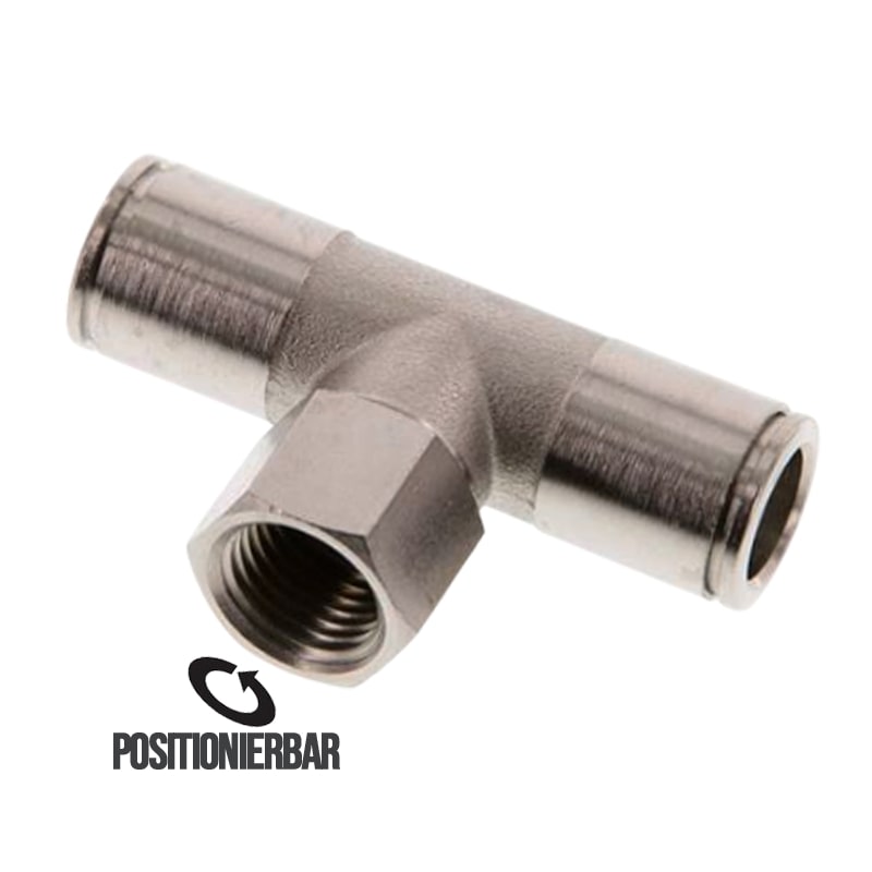 4 mm x 1/8" Pneumatik Steck Verbinder T-Stück 90° IQS MSV Messing Innengewinde - PN 16 bar