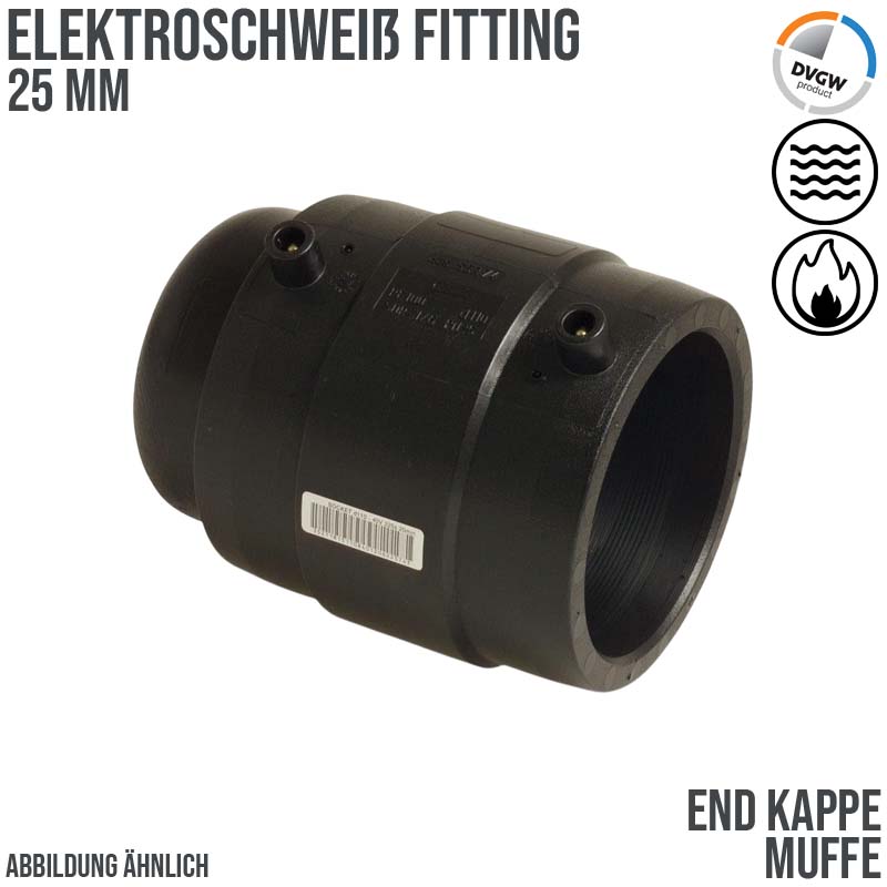 25 mm PE 100 Elektro Schweiß Fitting Kappe SDR 7,4 DVGW 24 VAC schwarz