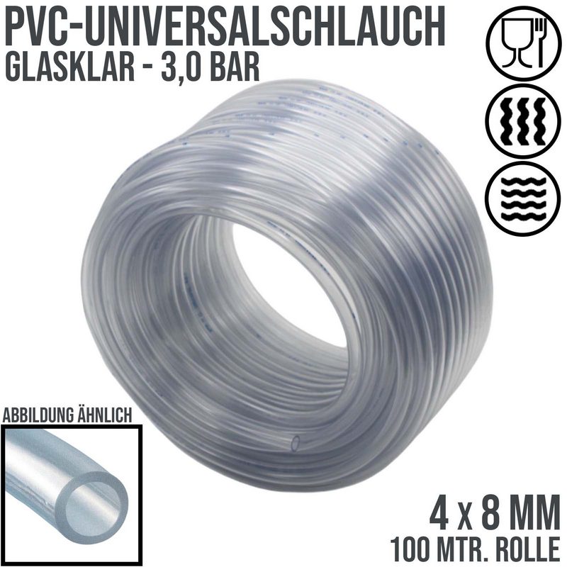 4 x 8 mm PVC Luft Filter Wasser Universal Labor Aquarium Terrarium Schlauch klar durchsichtig - PN 3 bar  - 100 m