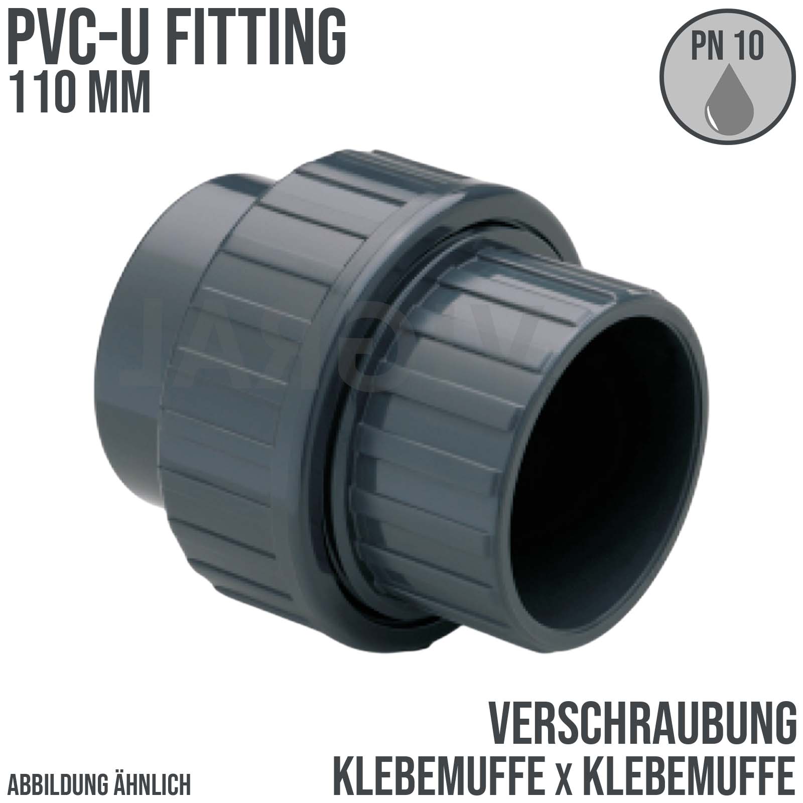 110 mm PVC Klebe Fitting Verschraubung 2-fach Muffe Verbinder - PN 10 bar