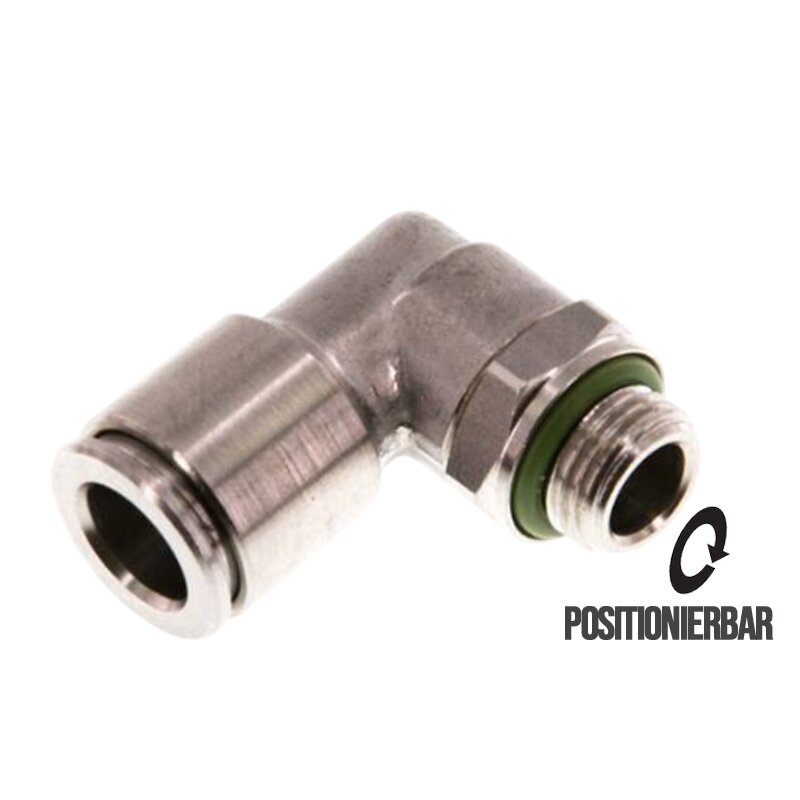 4 mm x 1/8" Pneumatik Steck Verbinder Winkel 90° eckig IQS Edelstahl VA 1.4404 Außengewinde zylindrisch - PN 15 bar