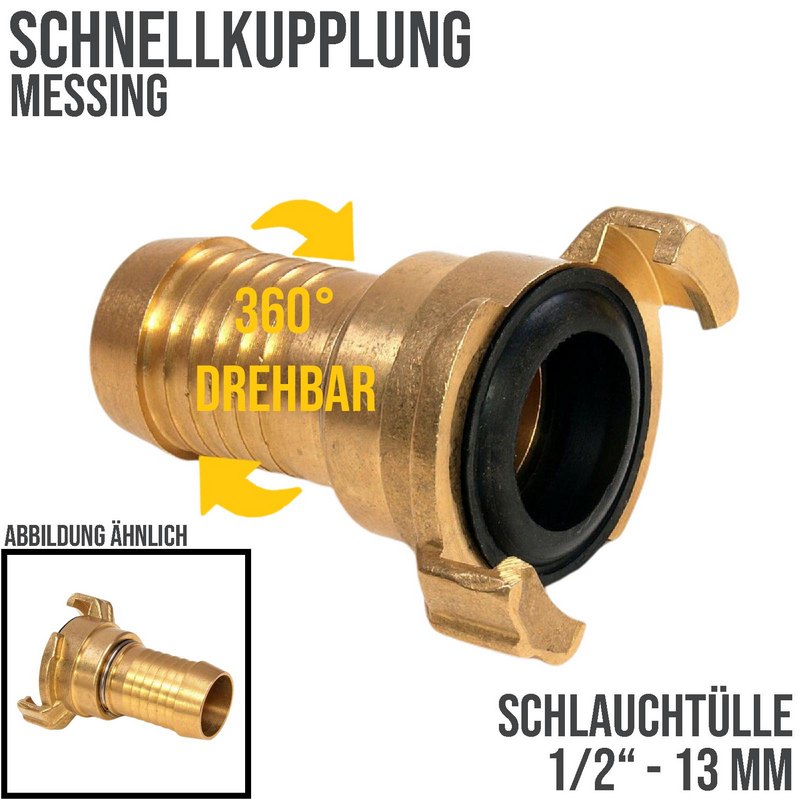 1/2" 13 mm  Messing Schlauch Schnell Kupplung Tülle drehbar (GEKA kompatibel) - PN 10 bar