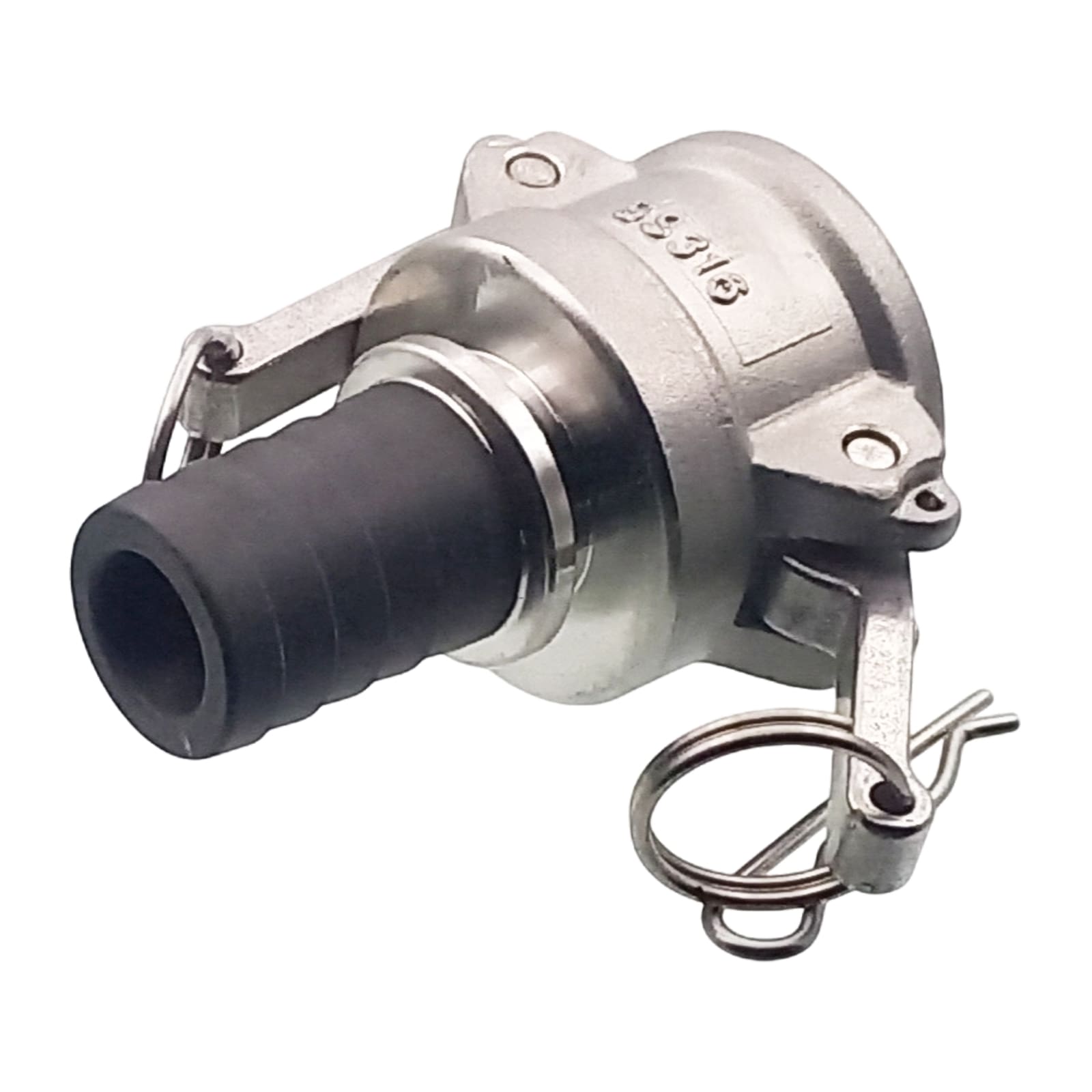 Kamlock Typ C - Mutterteil (36,7 mm) Edelstahl V2A (AISI 316) -> gerillter Stutzen DN 25 mm PFA beschichtet - PN 25 bar