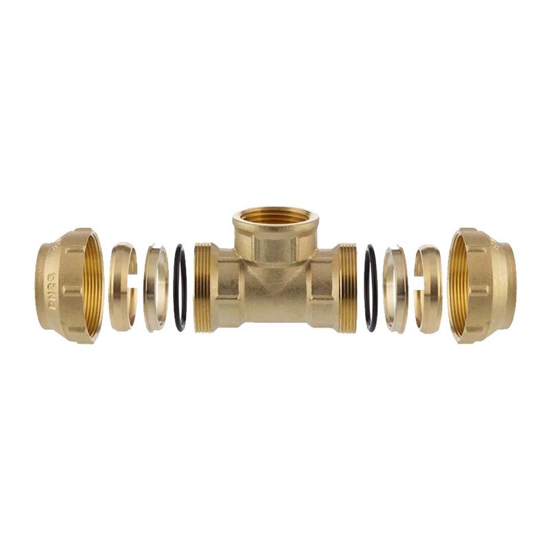 50 mm x 1 1/2" PE Fitting Klemm Verbinder Messing Verschraubung Muffe T-Stück 90° x IG DVGW - PN 16 bar