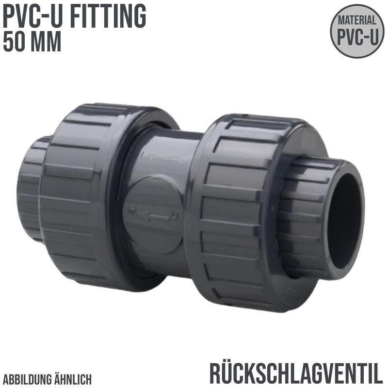 50 mm PVC Rückschlag Ventil federbelastet Klebe Muffe grau - PN 16 bar