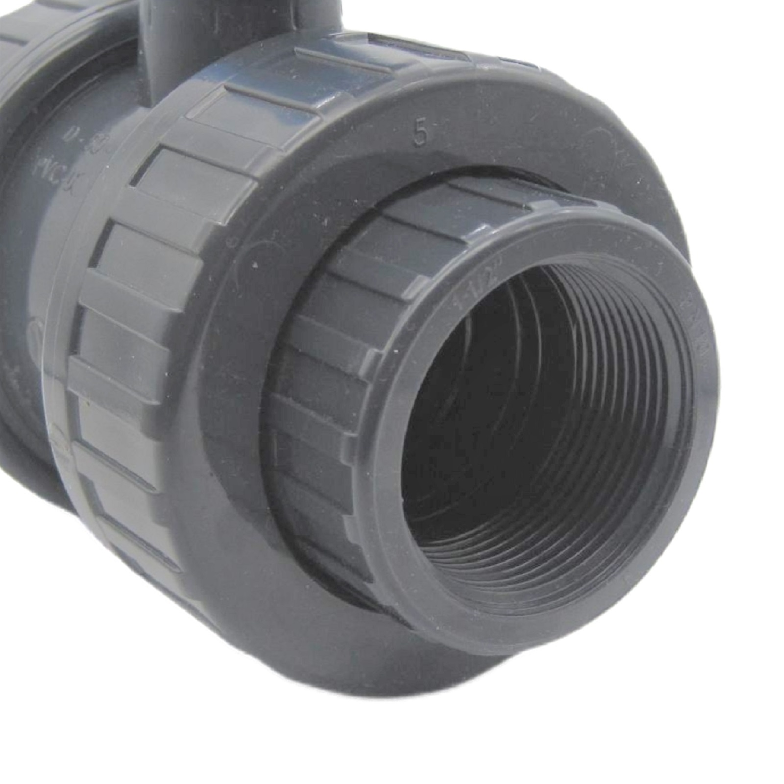 1 1/2" PVC Kugel Absperr Hahn Ventill beitseitiges Innengewinde PN 10 bar - roter Griff
