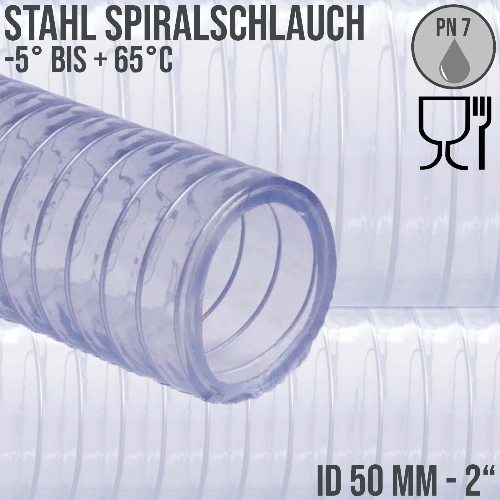 50 / 51 mm 2" Zoll Saug Ansaug Druck Abwasser Pumpen Schlauch Stahlspirale transparent PN 2 bar