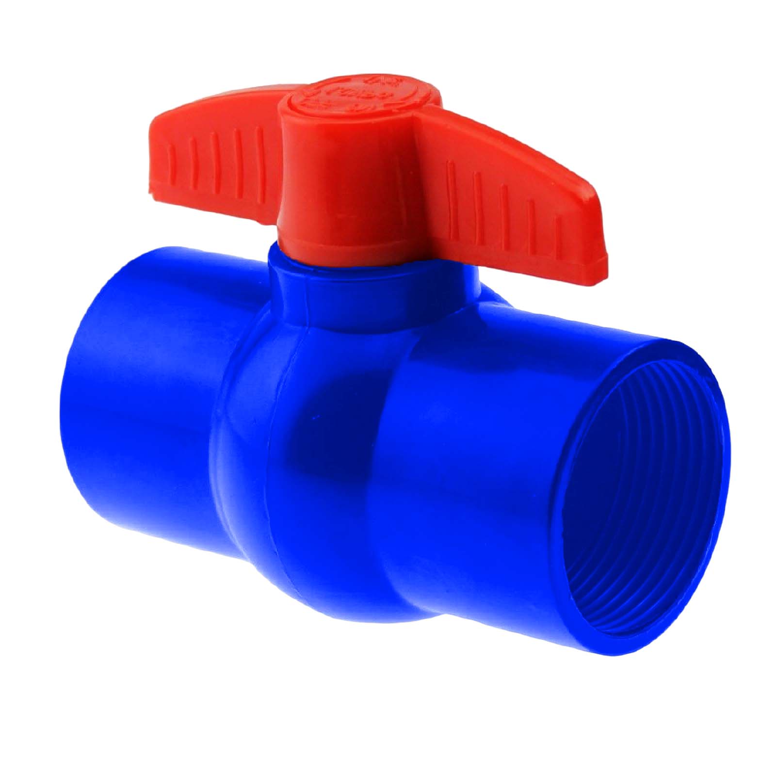 4" PVC Kugel Absperr Hahn Ventil ECO blau beitseitiges Innengewinde PN 10 bar - roter Griff