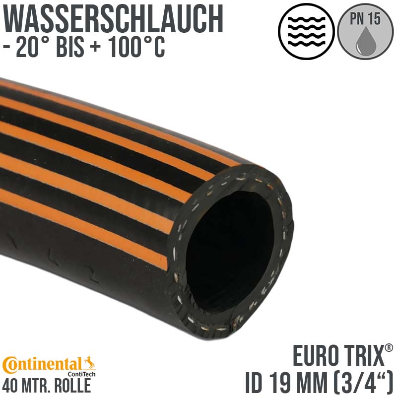 19 mm 3/4" Zoll Hochleistungs Gummi Wasser Schlauch EPDM - CONTI EURO TRIX® - PN 15 bar - 40 m Rolle