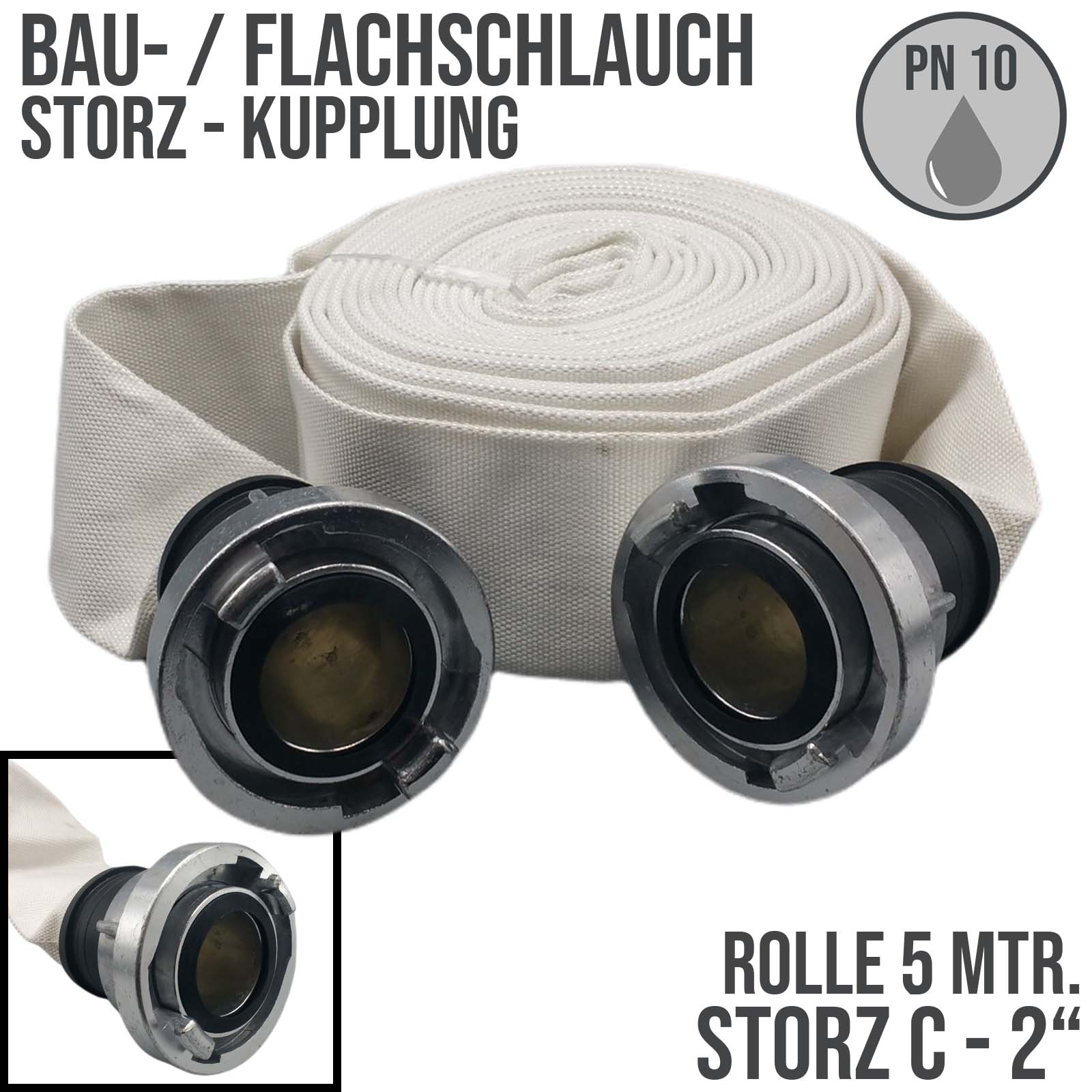 STORZ C KA 66 52 mm 2" Bau Feuerwehr Flach Pumpen Industrie Schlauch Garnitur PN 10 bar - 5 m