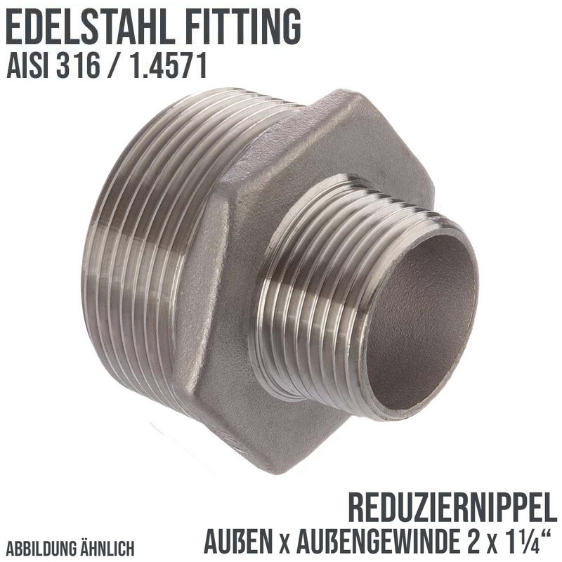 2" Edelstahl Fitting V4A AISI 316 Nr. 245 - Reduktionsnippel Außen x Außengewinde AG - 2" x 1 1/4" - PN 16 bar