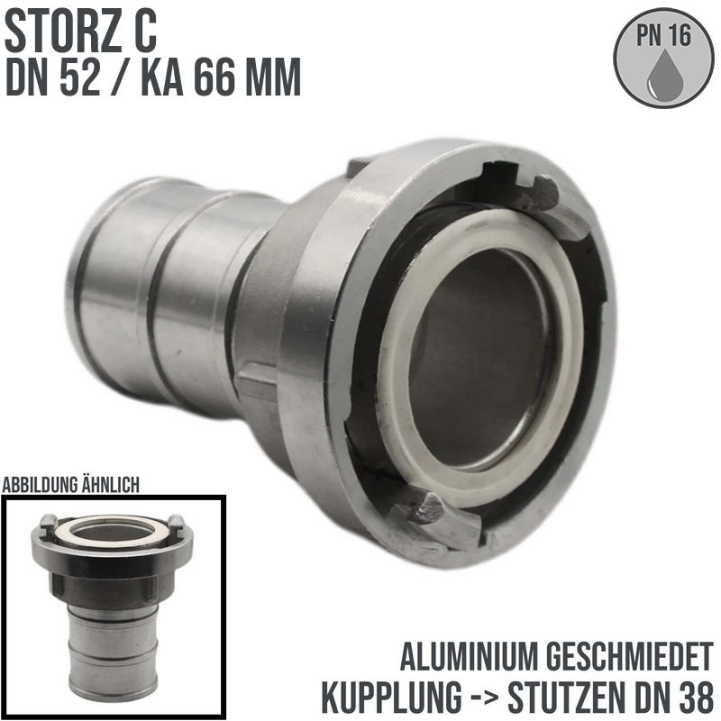 STORZ C DN 52 KA 66 Saug Druck Kupplung -> Stutzen Tülle 38 mm Bau Feuerwehr Schlauch Aluminium - PN 16 bar