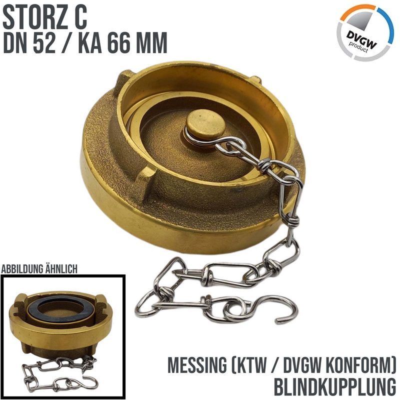 STORZ C DN 52 KA 66 Messing Blindkupplung mit Kette Saug Bau Feuerwehr Schlauch KTW NBR - PN 16 bar