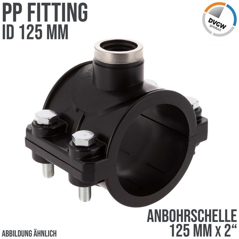 125 mm x 2" PP PE Anbohr Abzweig Schelle Klemmschale x Innengewinde DVGW [PN6]