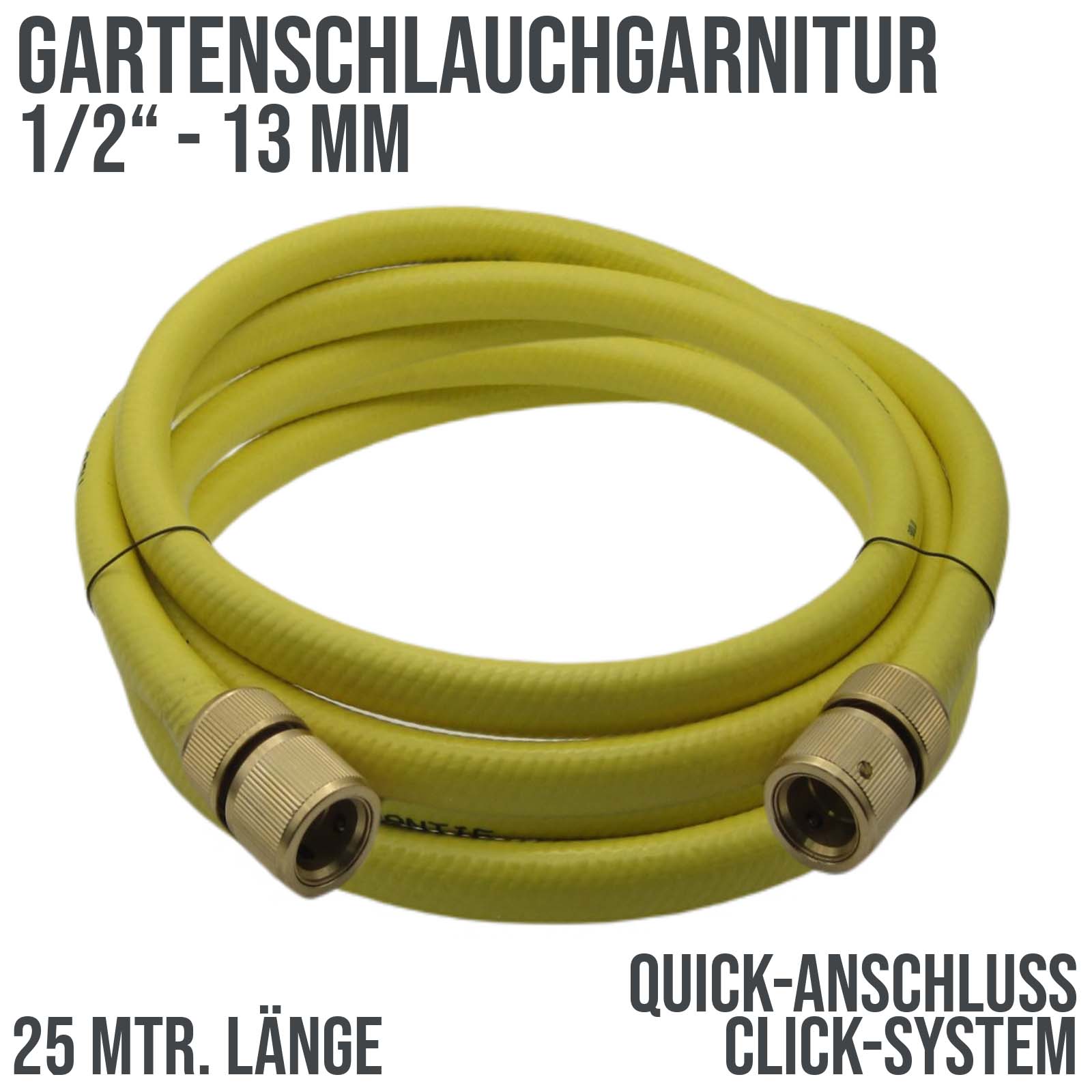 1/2" 13mm Gartenschlauchgarnitur mit Quick-Anschluss (Click-System) - 25,0m
