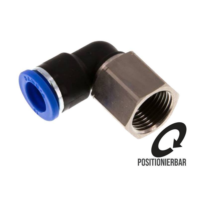 4 mm x 1/4" Pneumatik Steck Verbinder Winkel 90° IQS Innengewinde - PN 20 bar