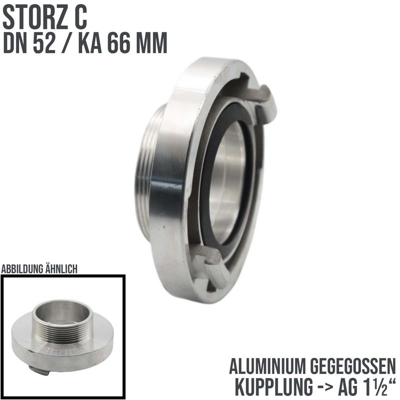 STORZ C DN 52 KA 66 Kupplung Außengewinde AG 1 1/2" Saug Bau Feuerwehr Schlauch Aluminium - PN 10 bar