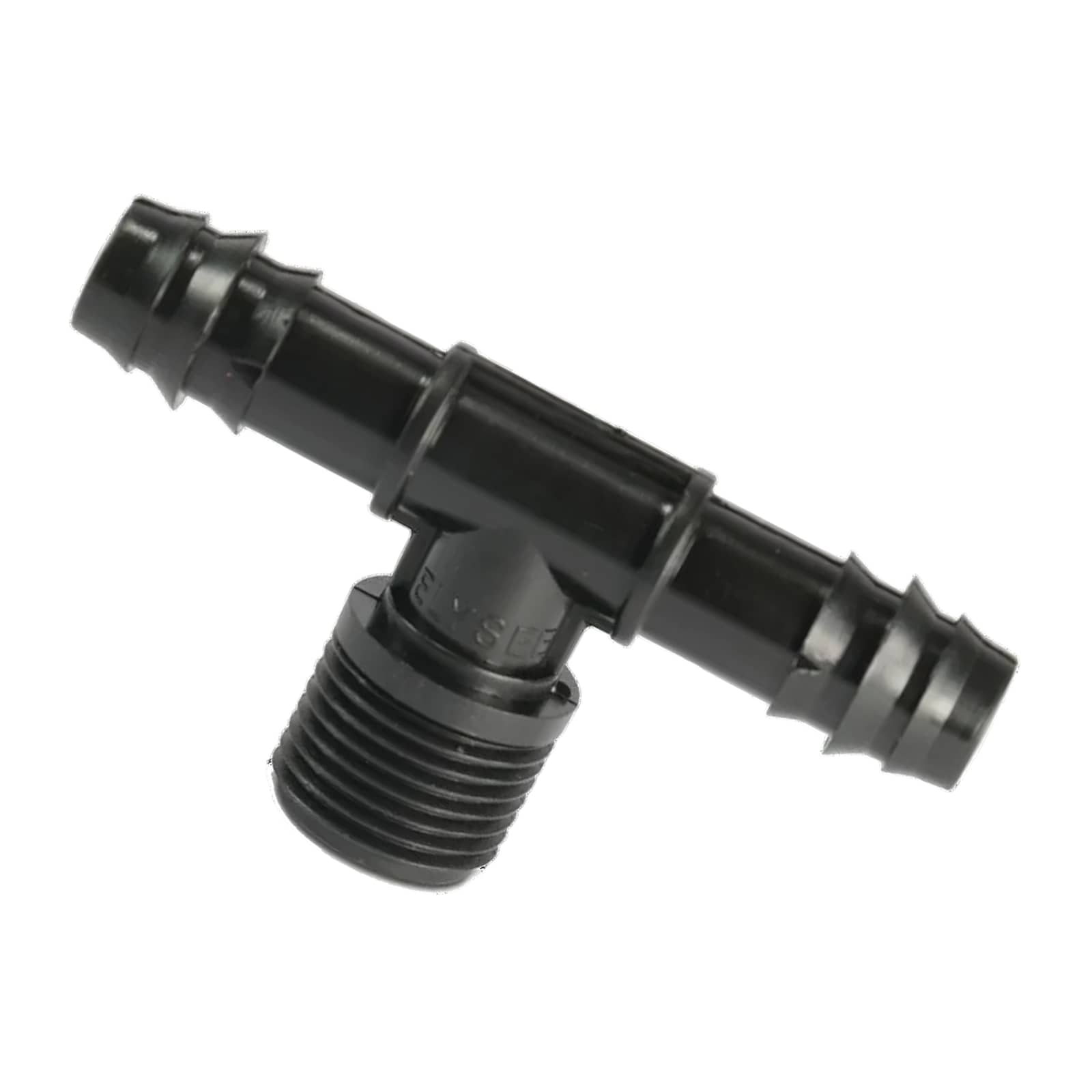 25 mm x 3/4" POM T-Stück 90° Schlauch Verbinder Stutzen Tülle Außen Gewinde AG Tropf Fitting schwarz PN 4 bar