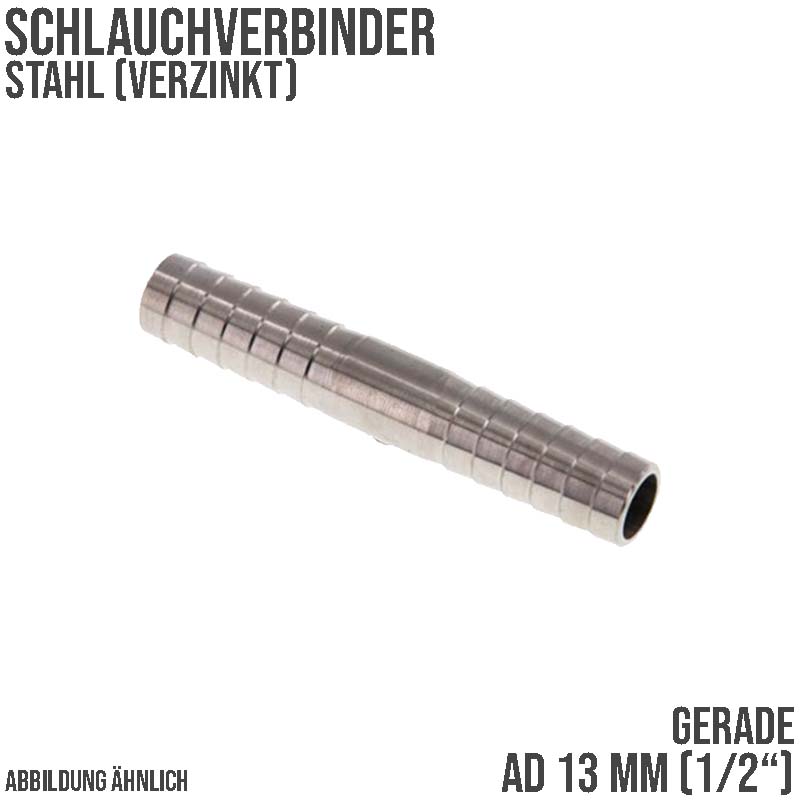 13 mm 1/2" Stahl Schlauch Verbinder Kupplung Tülle massiv PN 10 bar