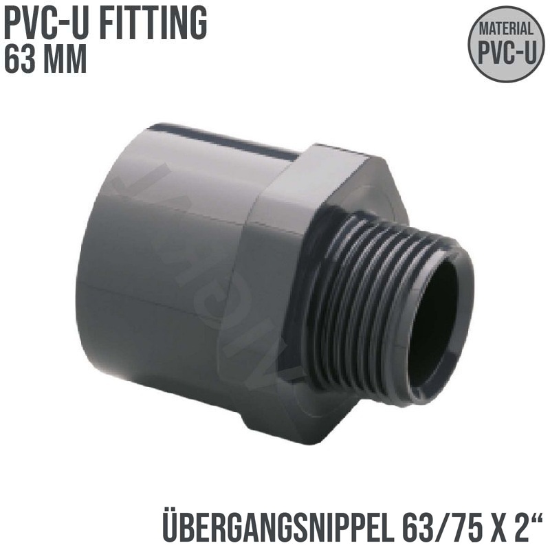 63 mm PVC Klebe Fitting Übergangsnippel Sechs-/Achtkant 63/75 mm x 2" Muffe Verbinder - PN 10 bar