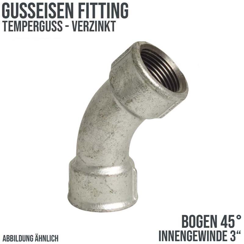 3" Gusseisen Temperguss Fitting Nr. 41 Bogen 45° Innengewinde IG DVGW PN 25 bar