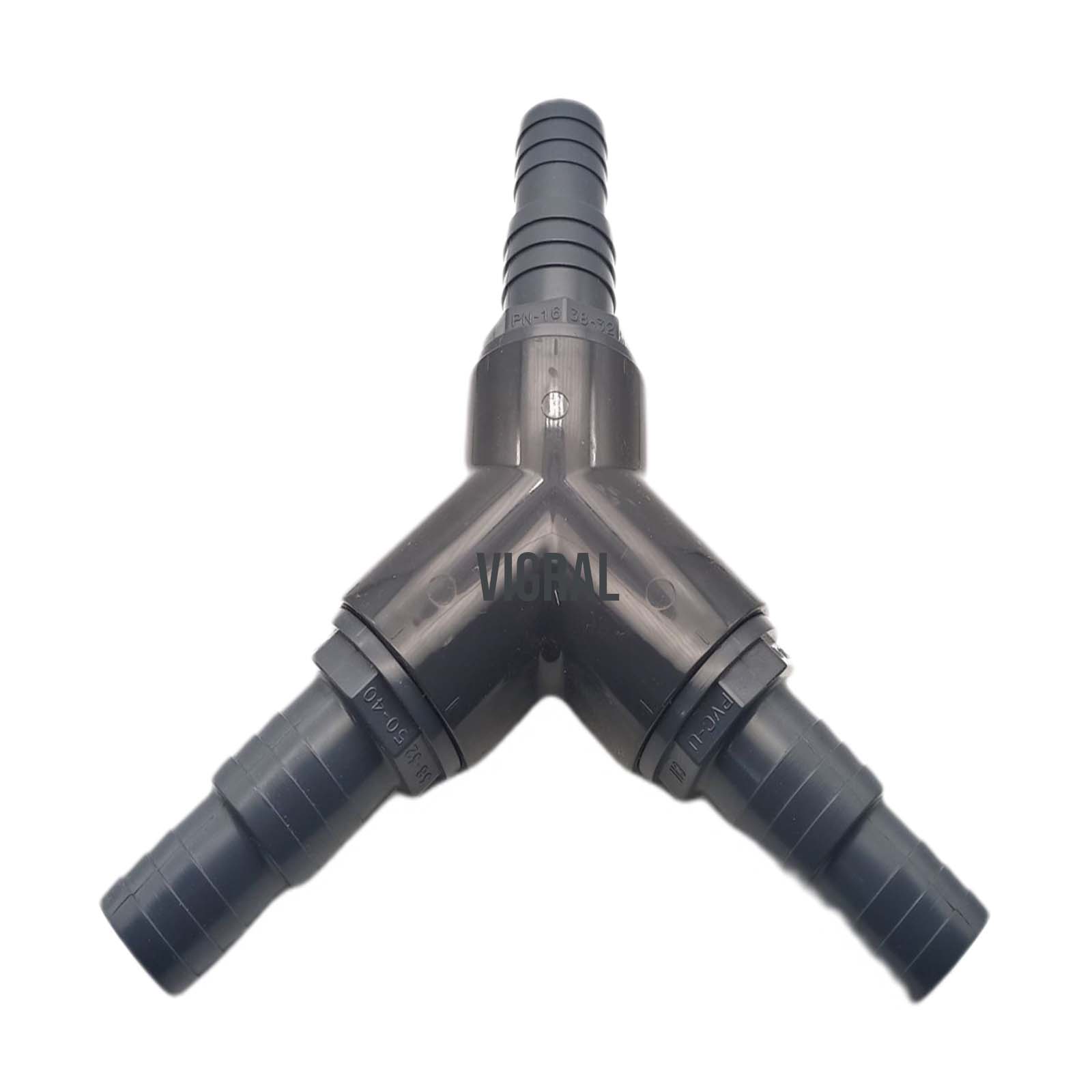 32 / 38 mm PVC PROFI Y-Stück 45° Schlauch Verbinder Stutzen Tülle Pool Teich Garten - PN 10 bar - Montage-Set