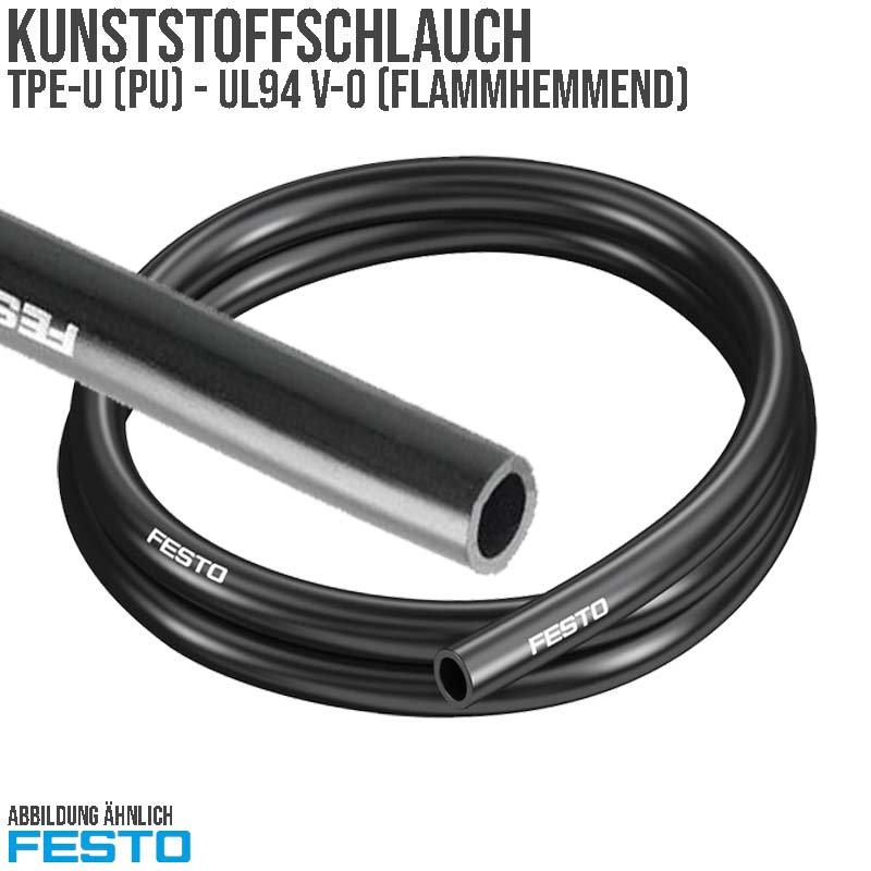 16 x 11 mm TPE Kunststoff Pneumatik Druckluft Wasser Schlauch PUN-V0-C schwarz UL94 (525440) - PN 10 bar
