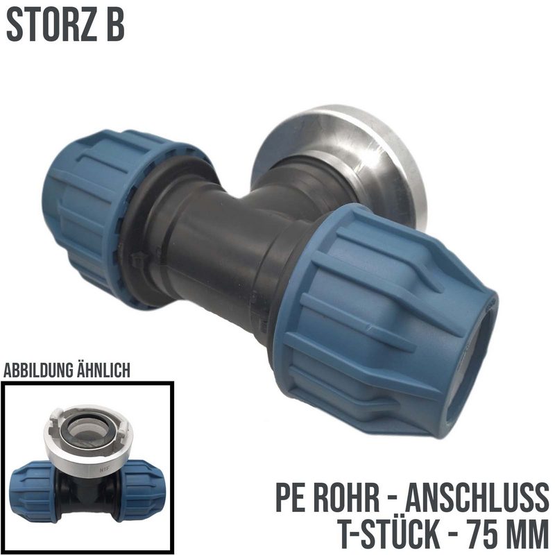 STORZ B DN 75 KA 89 Übergangsstück Adapter -> 75 mm PE T-Stück Rohr Klebeschlauch