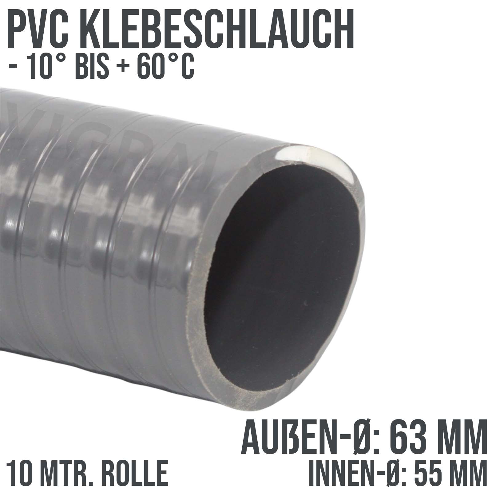 63 x 55 mm PVC Klebe Flex Spiral Schwimmbad Pool Teich Schlauch grau PN 5 bar - 10 m