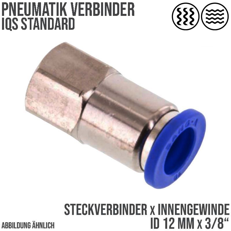 12 mm x 3/8" Pneumatik Steck Verbinder IQS Innengewinde - PN 20 bar