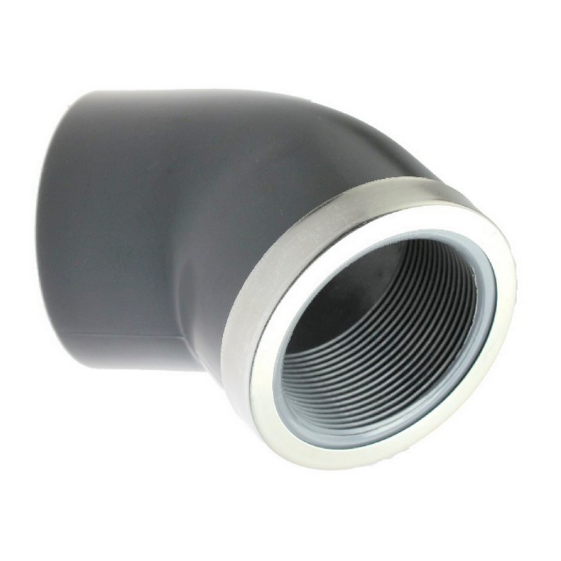 63 mm PVC Klebe Fitting Winkel 45° Innengewinde IG verstärkt 63 mm x  2" Muffe Verbinder - PN 16 bar