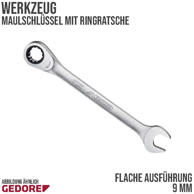 9 mm Ring Maul Schlüssel Ratsche Vanadium Stahl verchromt Gedore red Line ECO