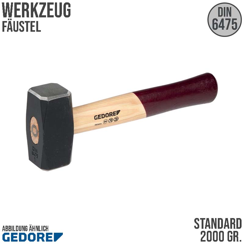 2000 g Fäustel Hammer Hickory Stiel Stahl geschmiedet GEDORE DIN 6475