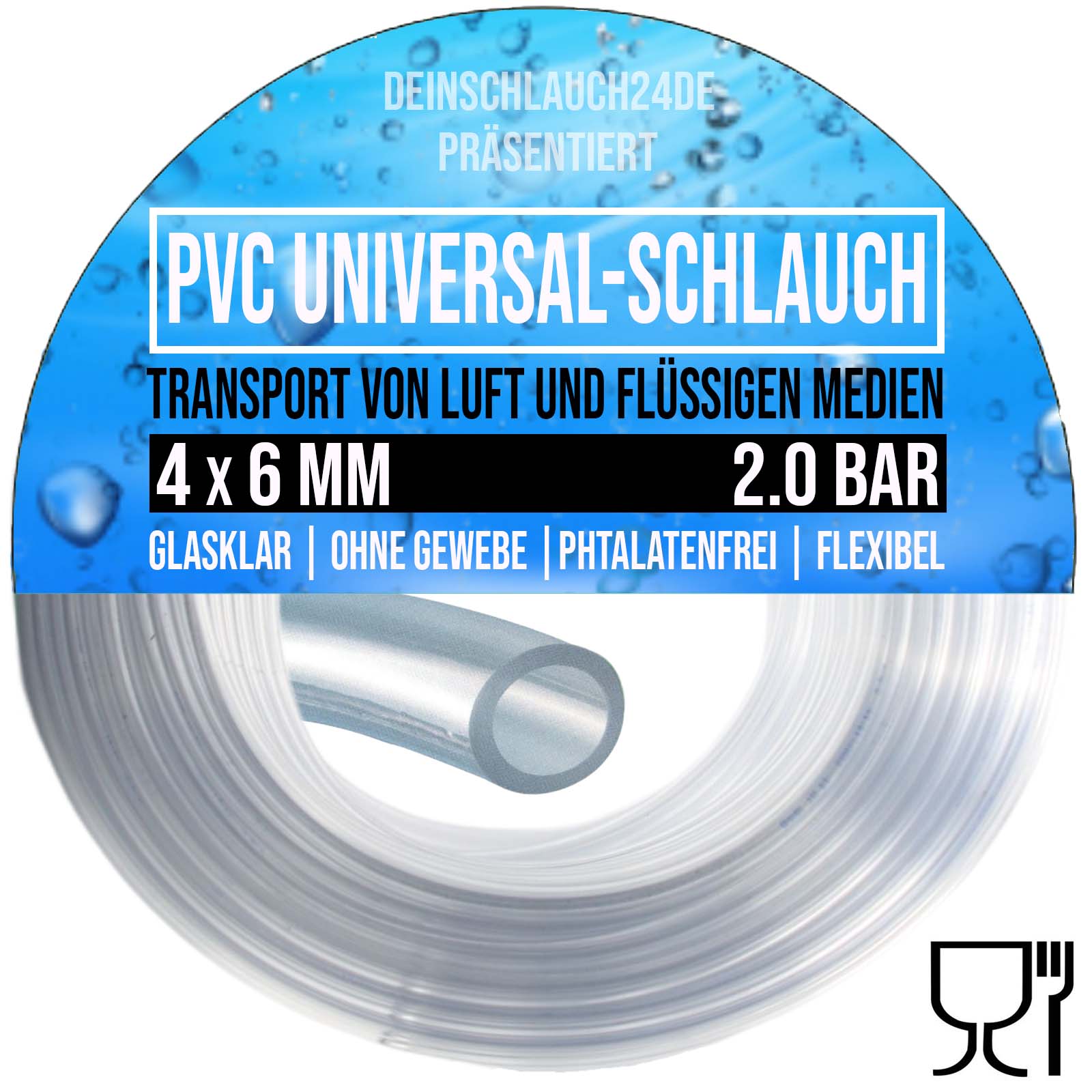 4 x 6 mm PVC Luft Filter Wasser Universal Labor Aquarium Terrarium Schlauch klar durchsichtig - PN 2 bar
