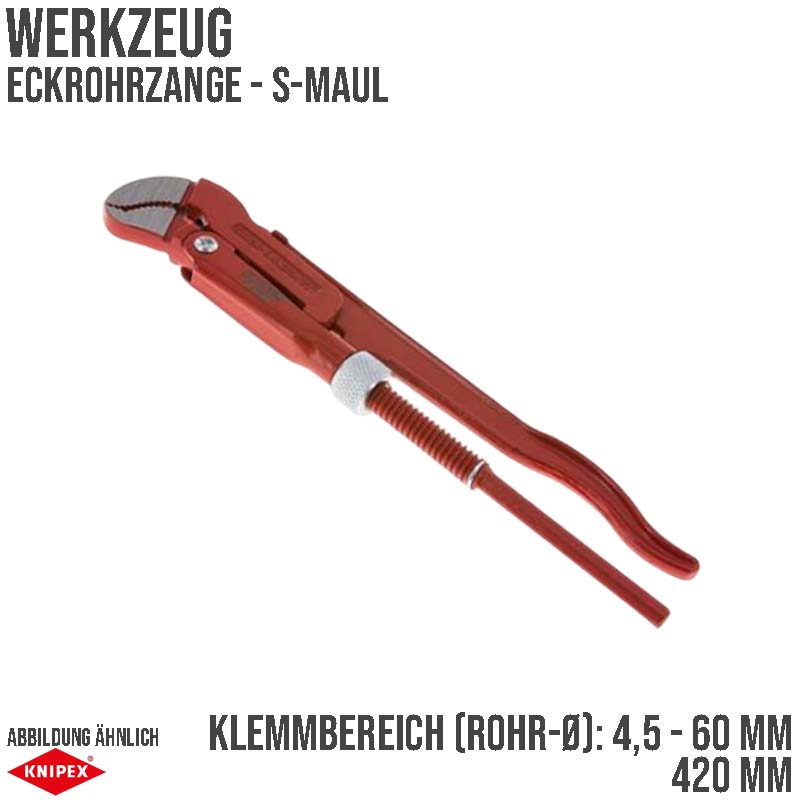 420 mm Eckrohr Zange 45° S-Maul Klemmbereich 4,5 - 60 mm Knipex