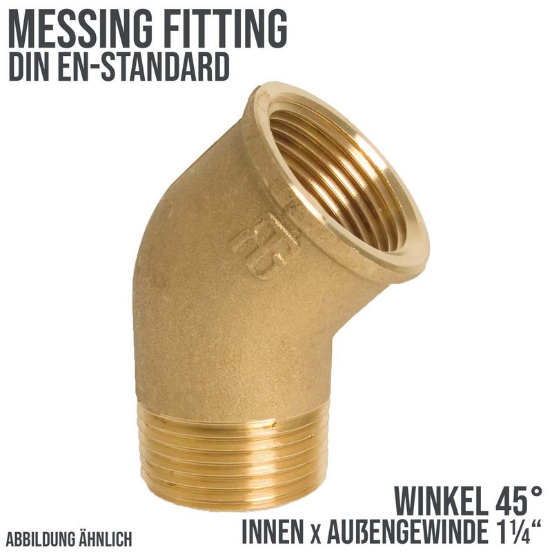 1 1/4" Winkel 45° Nr. 121 Innen x Außengewinde IG x AG Messing Fittings PN 40 bar