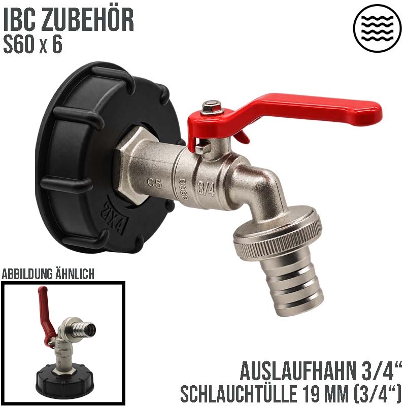 S60 x 6 IBC 3/4" Auslauf Hahn Ventil PROFI Messing Container Tank Zubehör