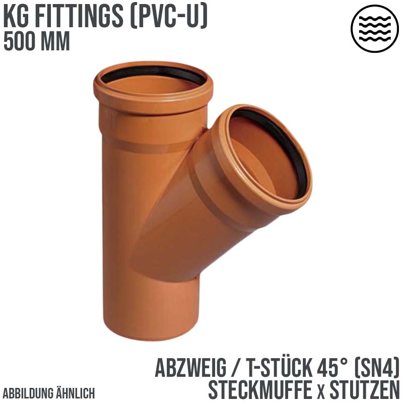 500 mm PVC T-Stück 45° Abzweig Abfluß Abwasser HT KG Rohr SN4 Steckmuffe x Stutzen rostbraun